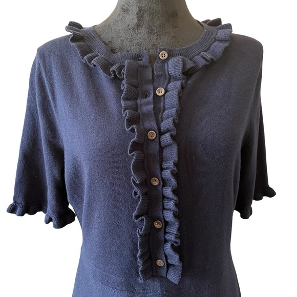 Boden Ruffle Frill Detail Short Sleeve Navy Knit Dress Size 8R - Picture 5 of 13
